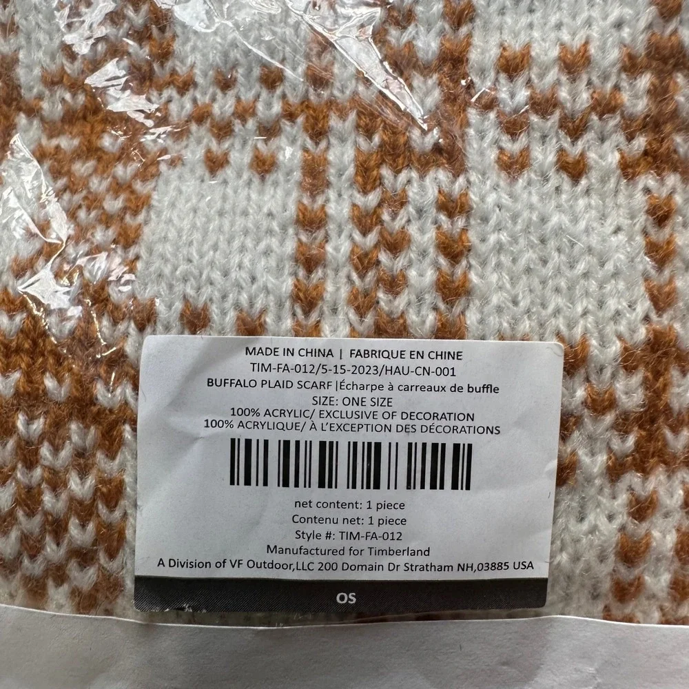 Timberland Buffalo Plaid Scarf Unisex OS Wheat White Knit Check T101808‎